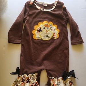 Thanksgiving Romper one-piece. Size 80 or 12 Months. Plus Cat & Jack Head Band